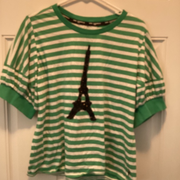Karl Lagerfield Paris Shirt.  Green, white, and black. Size Large. - Picture 2 of 3